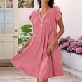 thumbnail image 3 of Vestido de Verano para Mujer, Corta, Cuello en V, Holgado, Informal, Plisado, Túnica Larga, para Playa, Color Melocotón, Talla L, 3 of 5