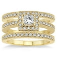 thumbnail image 2 of 2.00 carat Antique Trio set Halo Ring with Princes Cut diamond in 10k Yellow Gold, 2 of 2
