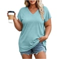 thumbnail image 2 of Nugftut Womens Puls Size Tops Short Sleeve V Neck T-Shirts Solid Color Casual Shirts, 2 of 6