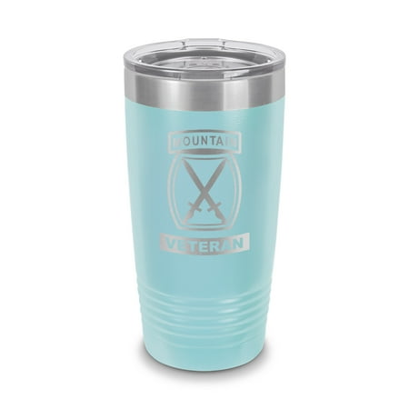 

10th Mountain Division Veteran Tumbler 20 oz - Laser Engraved w/ Clear Lid - Stainless Steel - Vacuum Insulated - Double Walled - Travel Mug - mountain warfare light infantry - Light Blue