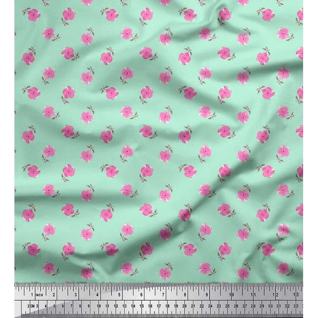 Soimoi Poly Georgette Fabric Leaves & Floral Artistic Printed Craft Fabric by The Yard 52 Inch Wide