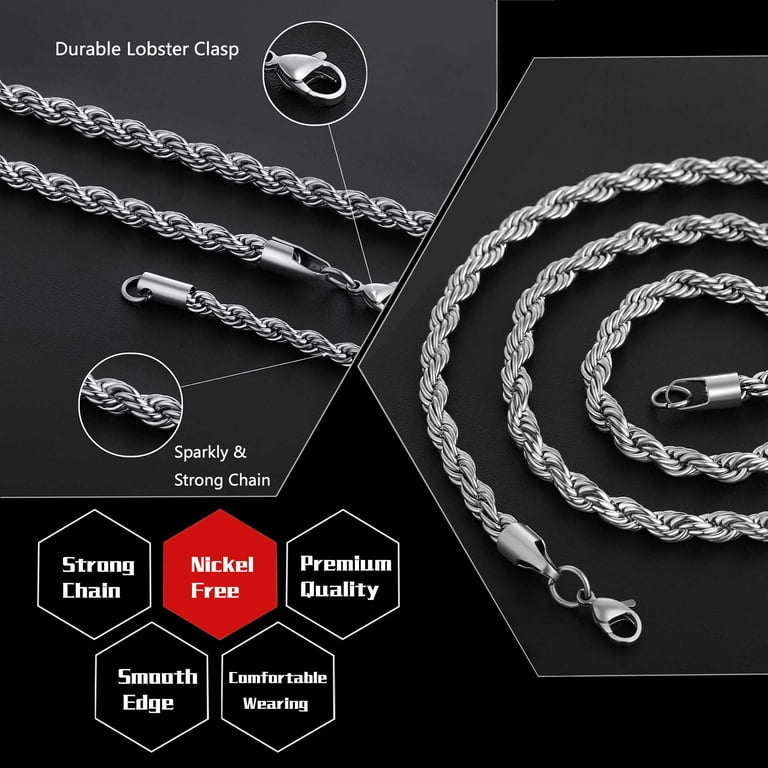 TINGN Black Chain for Men 5mm 35 Inch Stainless Steel Black Twist Rope  Chain Necklace for Men