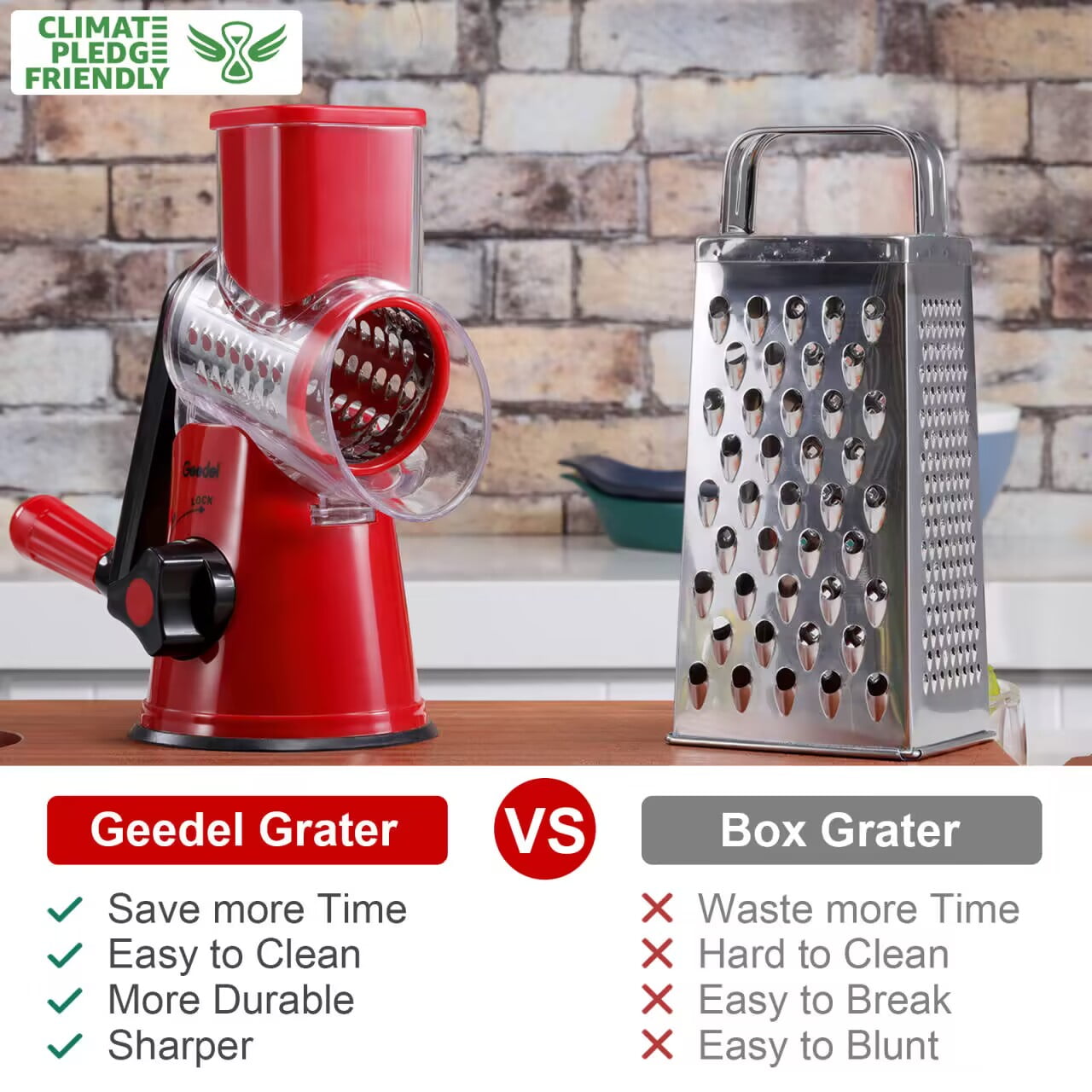 Geedel Rotary Cheese Grater, Kitchen Grater Vegetable Slicer with 3 Interchangeable Blades, Powerful Suction, Dishwasher Safe, Easy to Clean Grater for Cheese,Vegetable, Fruit, Nuts