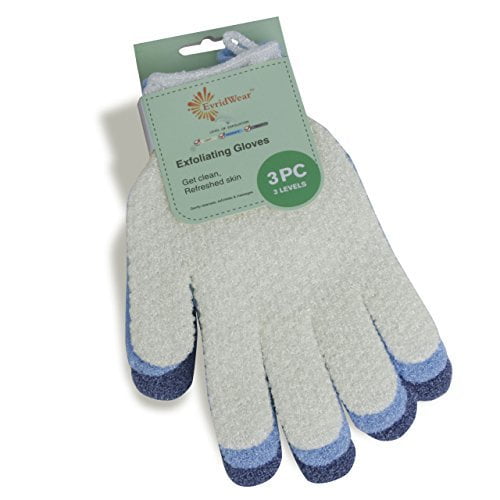 Guantes exfoliantes Evridwear para ducha con trabilla para colgar (3 unidades)