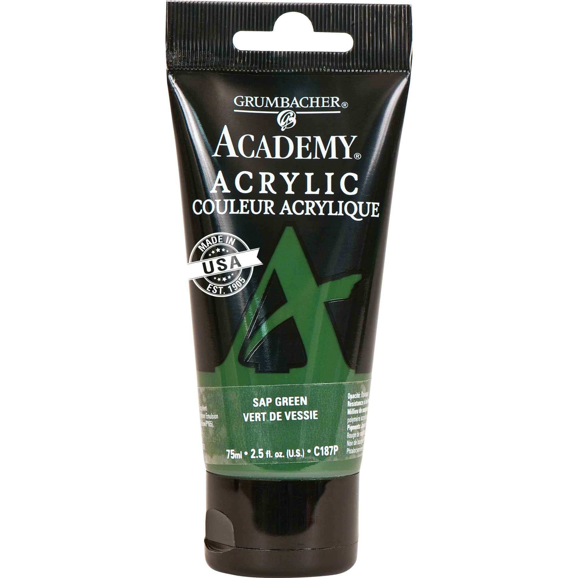 (2 pack) Grumbacher Academy Acrylic Paint, 75ml Tube, Sap Green