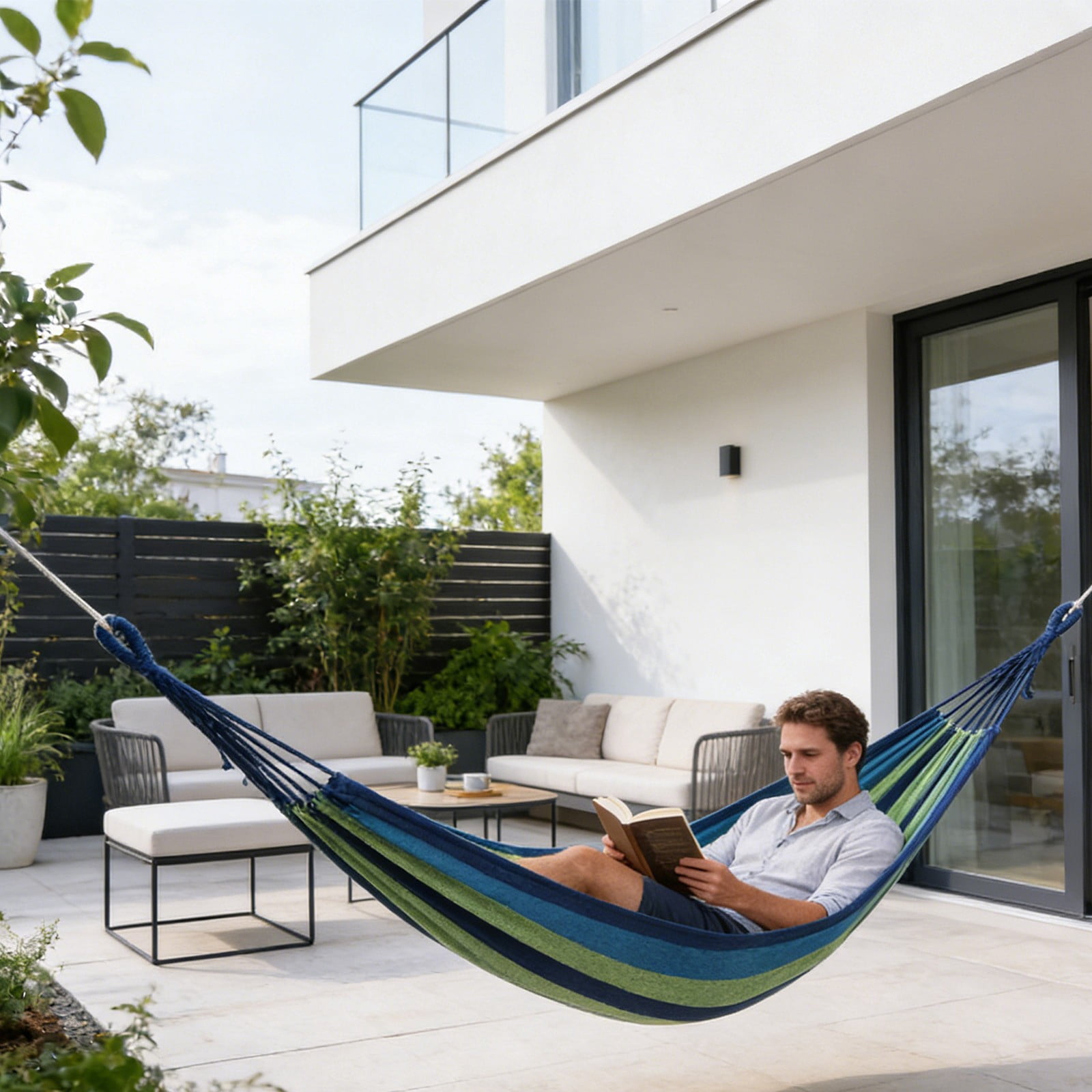 Widened Canvas Hammock Outdoor Swings, 74.8 x 31.5 Inch Heavy Duty Hammock with Breathable Fabric, Portable Relaxation Kit for Balcony Camping Travel for Camping Outdoor Indoor Patio Backyard