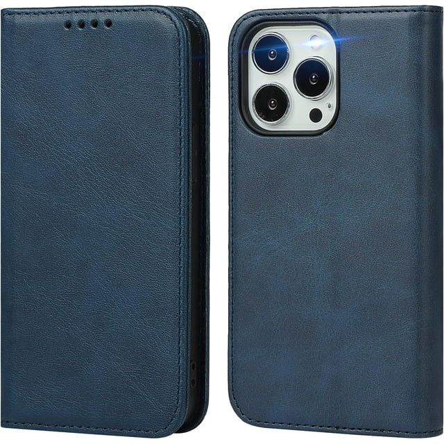 GHSDFBB étui étui iPhone 14 Pro portefeuille iPhone 14 Pro étui portefeuille pour Hommes étui iPhone 14 Pro avec Porte-Cartes étui de Téléphone à Rabat en Cuir pour Femmes étui portefeuille pour Femmes-Deep Blue