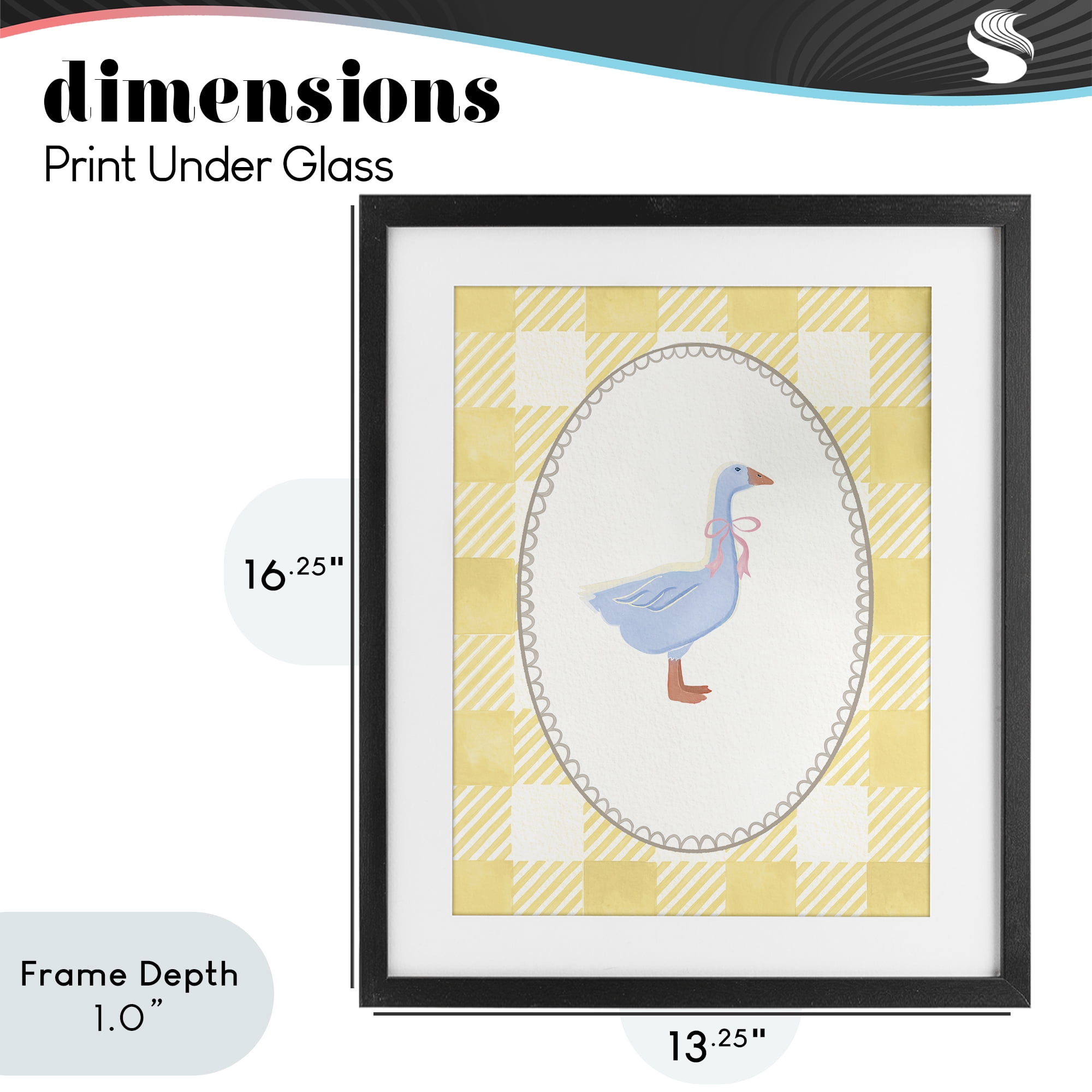 Stupell Industries Little Goose on Yellow Gingham Black Framed Print Under Glass, design by The Paper Curator