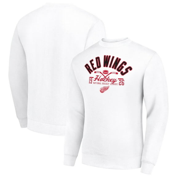 Men's Starter White Detroit Red Wings Stick And Puck Logo Fleece Pullover Sweatshirt