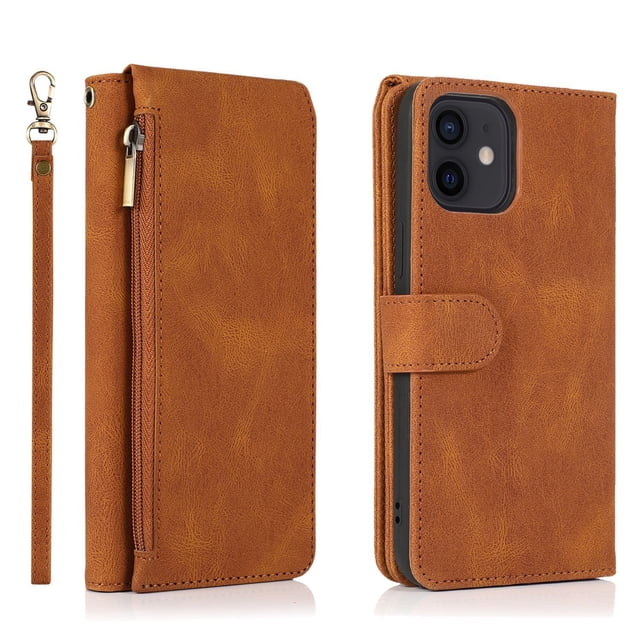 iPhone 15 PU Leather Zipper Case - Multi-Functional Wallet Style Phone Case (Brown,iphone6/7/8/SE2020)