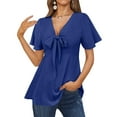 thumbnail image 2 of EQWLJWE Hauts d'Été pour Femmes Hauts pour Femmes en Liquidation Mode Femmes Été Imprimé Manches Courtes Col en V Blouse Décontractée, 2 of 6