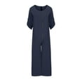 thumbnail image 4 of aidice Summer Jumpsuit for Women Casual Cotton Linen Lightweight Round Neck 3/4 Sleeve Button Wide Leg Rompers, 4 of 6
