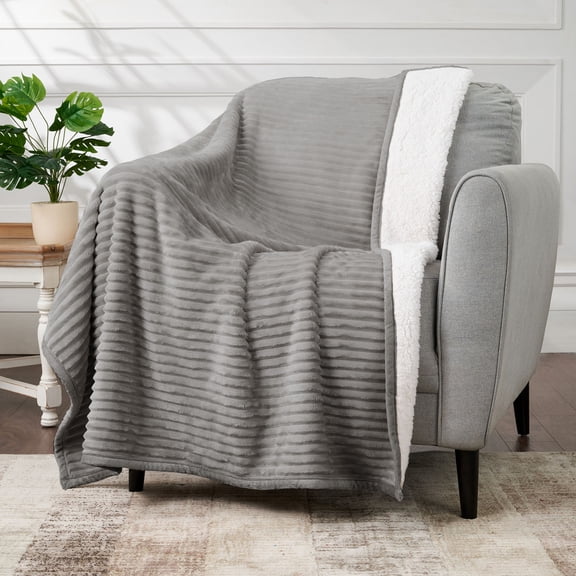 CBCHome Corduroy Velvet Plush Ribbed Throw Blanket with Ultra-Soft Sherpa Reverse - Cozy Reversible Sofa & Bed Throw - All Season Décor (Frost Gray, 50" x 60")