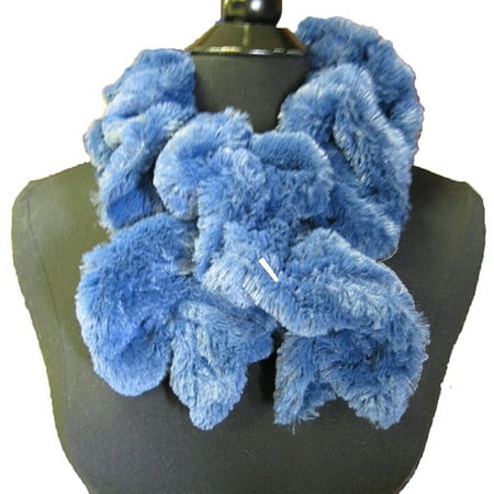 Fur Neck Scarf - Beaute Fashion Faux Fur Fuzzy Twisted Plush Neck Warmer Scarf - Super Soft (Blue)