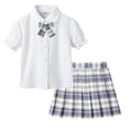 thumbnail image 4 of Girls Preppy School Uniform 3-Piece Set Cotton Short Sleeve Blouse Gray Plaid Skirt Bow Tie for Kids 3T,Size 11-12T, 4 of 6