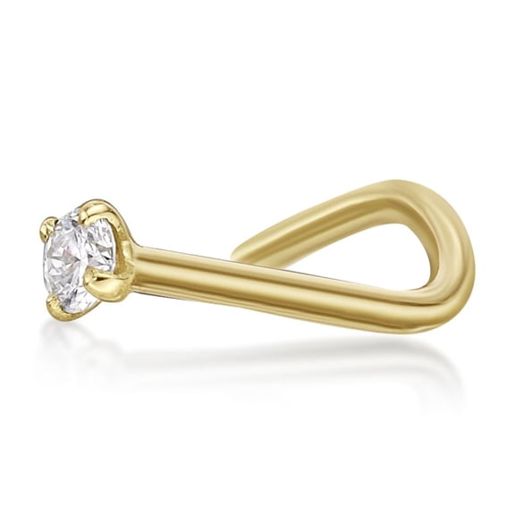 Lavari Jewelers Diamond Nose Ring Curve .02 cttw, 22G Body Piercing Jewelry, Yellow Gold
