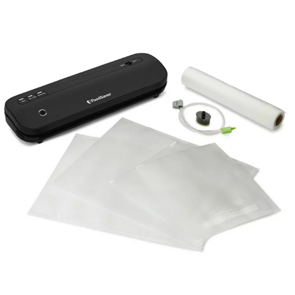 Refurbished FoodSaver 2174657 Space-Saving Vacuum Sealer with Bags and Roll, Black