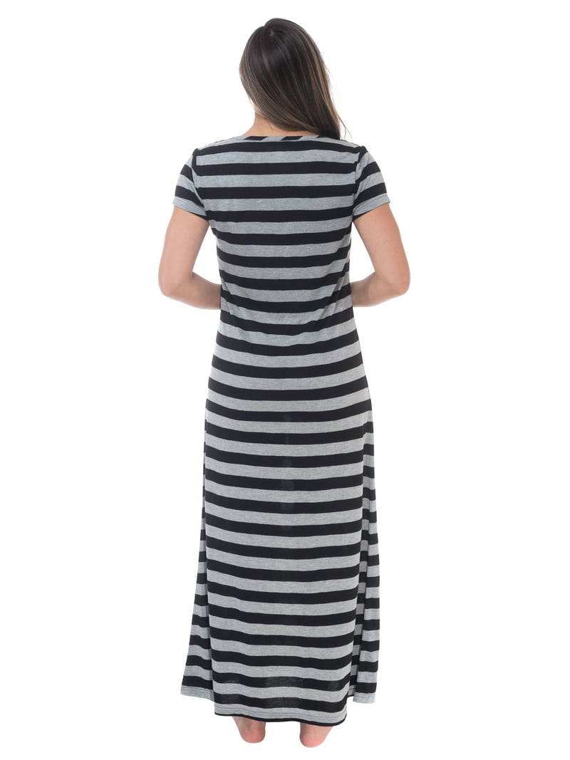 Just Love Womens Stripe Maxi Dress Knit Jersey T-Shirt Dress for Women (Heather Grey Black Stripe, 1X)