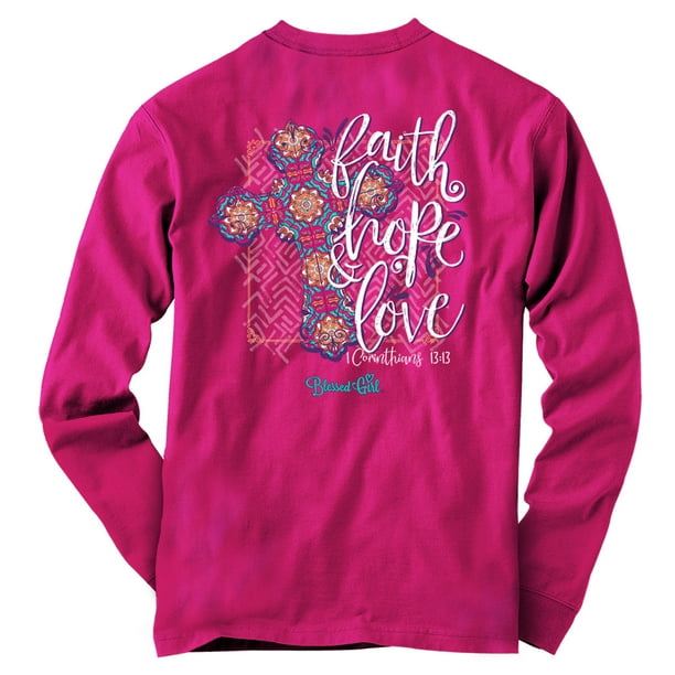 Blessed Girl Blessed Girl Women's Long Sleeve TShirt Faith Hope Love Cross Helliconia