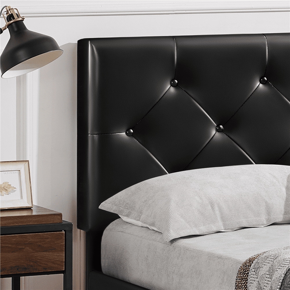 Renwick Diamond Button-Tufted Upholstered Platform Bed with Storage, Adult, Black, Full