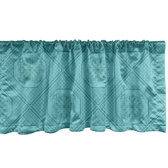 Ambesonne Geometric Valance Pack of 2, Flourishing Motifs Shapes, 54"X12", Dark Teal and Sea Blue