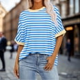 thumbnail image 2 of Tfken Women Tshirts For Summer Crew Neck Half Sleeve Stripe Tops Trendy Daily Wear Female Leisure Shirts Blue, 2 of 6