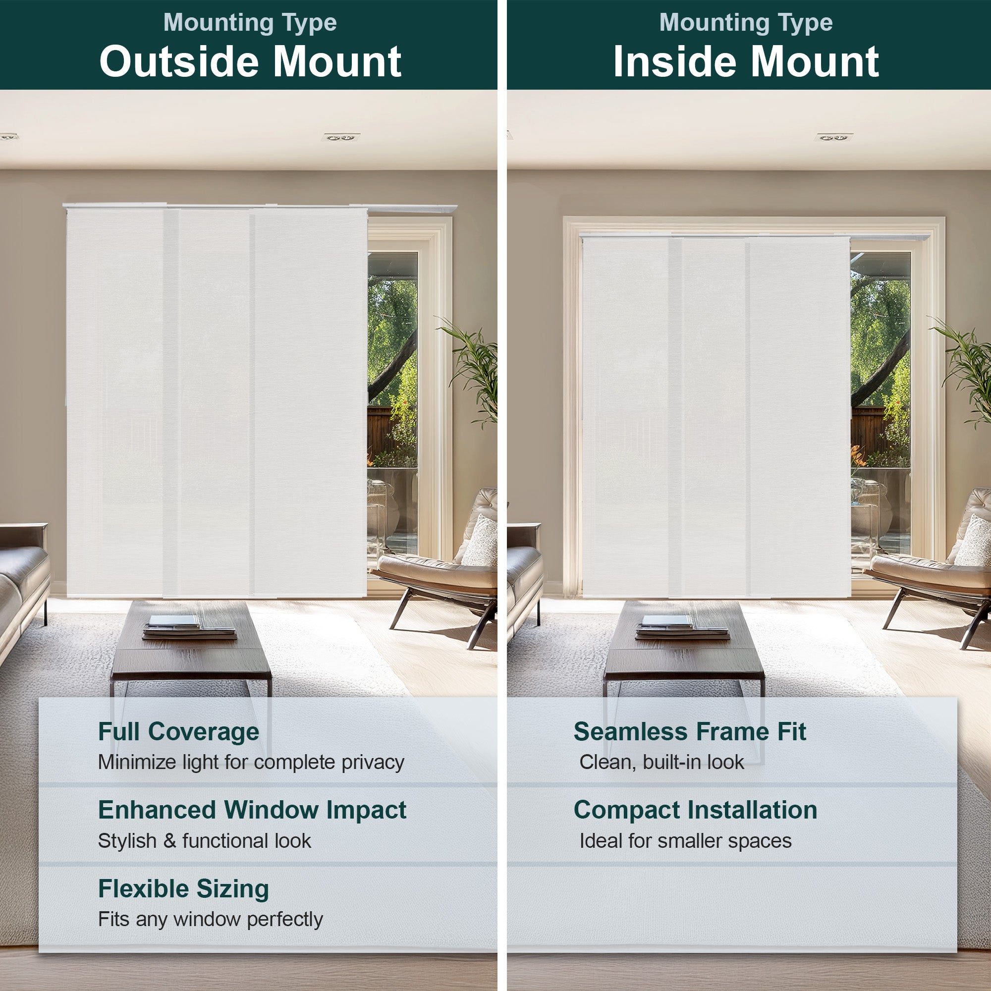 Chicology Adjustable Sliding Panel Blinds. Slate, 46"-86"W X 0"-96"H