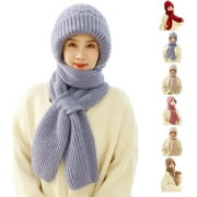 2024 New Integrated Ear Protection Windproof Cap Scarf, Winter Warm Knitting Thick Warm Ear Guard Hat Scarf for Women