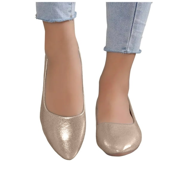Dress Shoes for Women Bride Wedding Metallic Silver Gold Pointed Toe Wedges Dressy Slip on Walking Low Heels