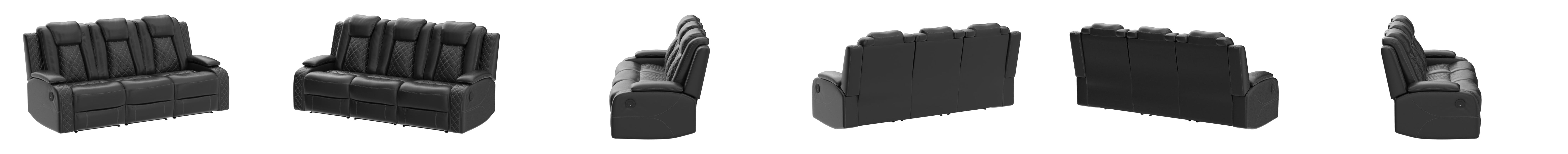 PonLiving Leather Power Recliner Sofa Set LED Lights USB Chargers Black Leather Living Room Furniture SOFA
