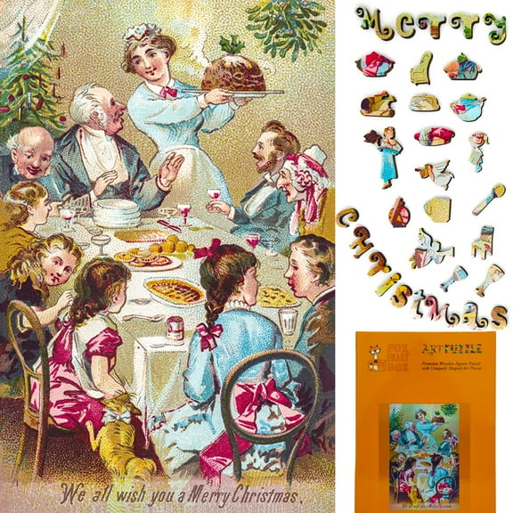 Wooden Jigsaw Puzzles for Adults - Uniquely Shaped Pieces - made in the USA by FoxSmartBox - 205 Pieces - We all wish you a merry Christmas
