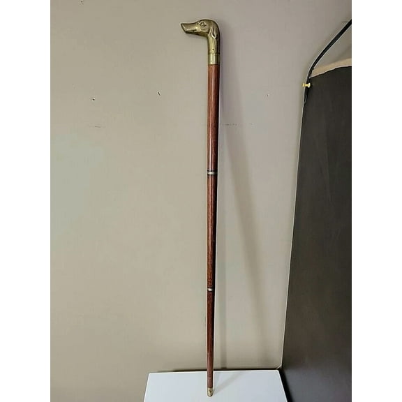 Vintage Wooden Walking Cane with Solid Brass Greyhound Handle – Elegant Handmade Walking Stick for Men & Women