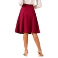 thumbnail image 3 of INSPIRE CHIC Women's Solid Vintage High Elastic Waist Button Decor Flared Midi Skirt L Deep Red, 3 of 5