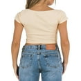 thumbnail image 4 of Women‘s Short Sleeve V Neck Crop Tops with Lace Trim  Ruched T-Shirts, 4 of 9