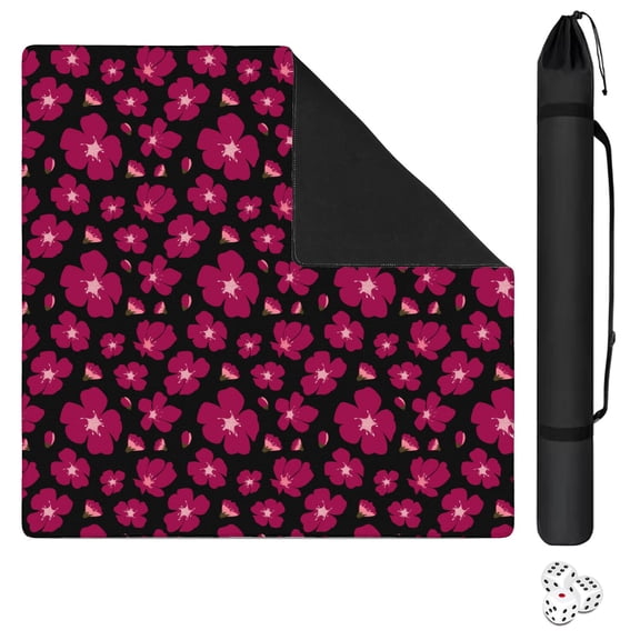 Decorative Floral Mahjong Playing Mat, Large 31.5x31.5 Inch Rubber Surface with Non-Skid Backing for Secure & Quiet Tile and Card Games