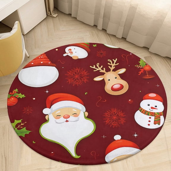 Christmas Pattern Snowflakes Christmas Trees Cartoon Santa Round Area Rugs for Bedroom Living Room, 3FT Soft Indoor Circle Carpets, Carpet Home Decor Floor Mat