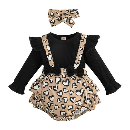 

Fsqjgq Cute Baby Girl Outfits Girls Long Sleeve Leopard Hearts Printed Ruffles Romper Bodysuits Headbands Set Baby Girl Clothes Preemie Size Cotton Blend A 80