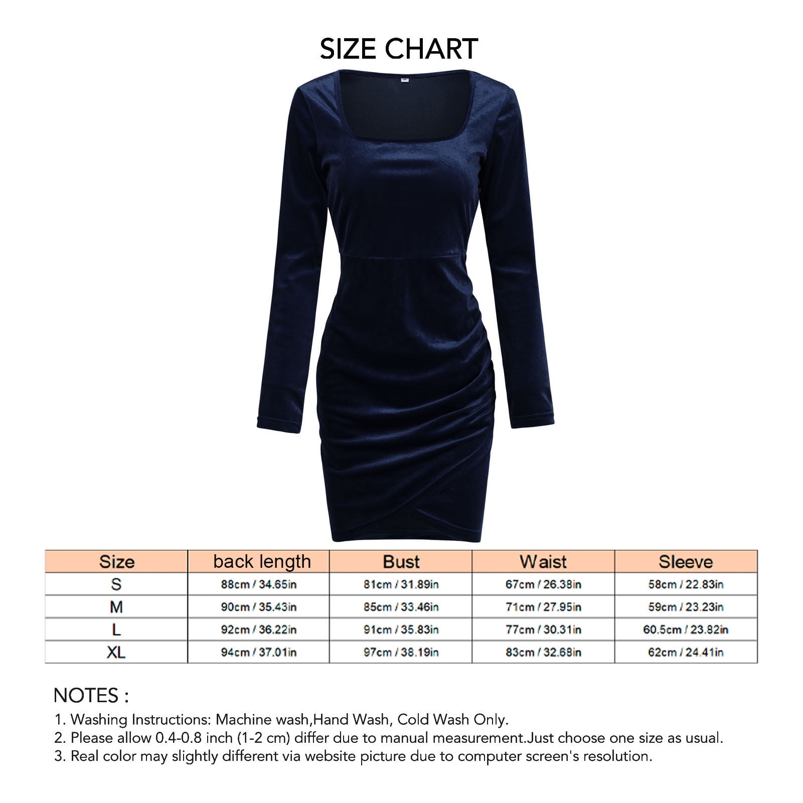 Fugacal Square Neck Long Sleeve Dress Women Velvet Dress Comfortable Bodycon Tight Waist For Vacation For Lady For Wedding Navy Blue S