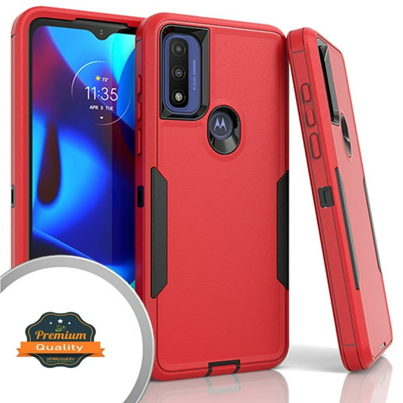 Xpression Case for Motorola Moto G Power 2022 (6.5") Slim Hybrid Shockproof Rubber TPU Heavy Duty Hard Protective Three Layer Full Body Phone Cover [Red Black]