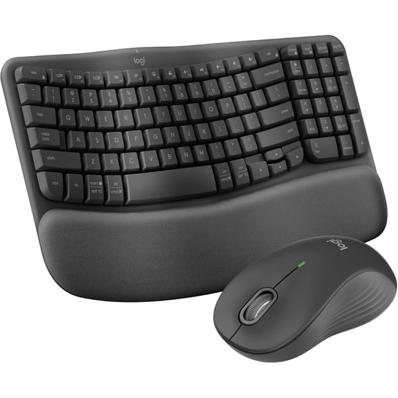 Restored Logitech - Wave Keys MK670 Combo Ergonomic Wireless Keyboard and Mouse Bundle for Windows/Mac with Integrated Palm-Rest - Graphite (Refurbished)