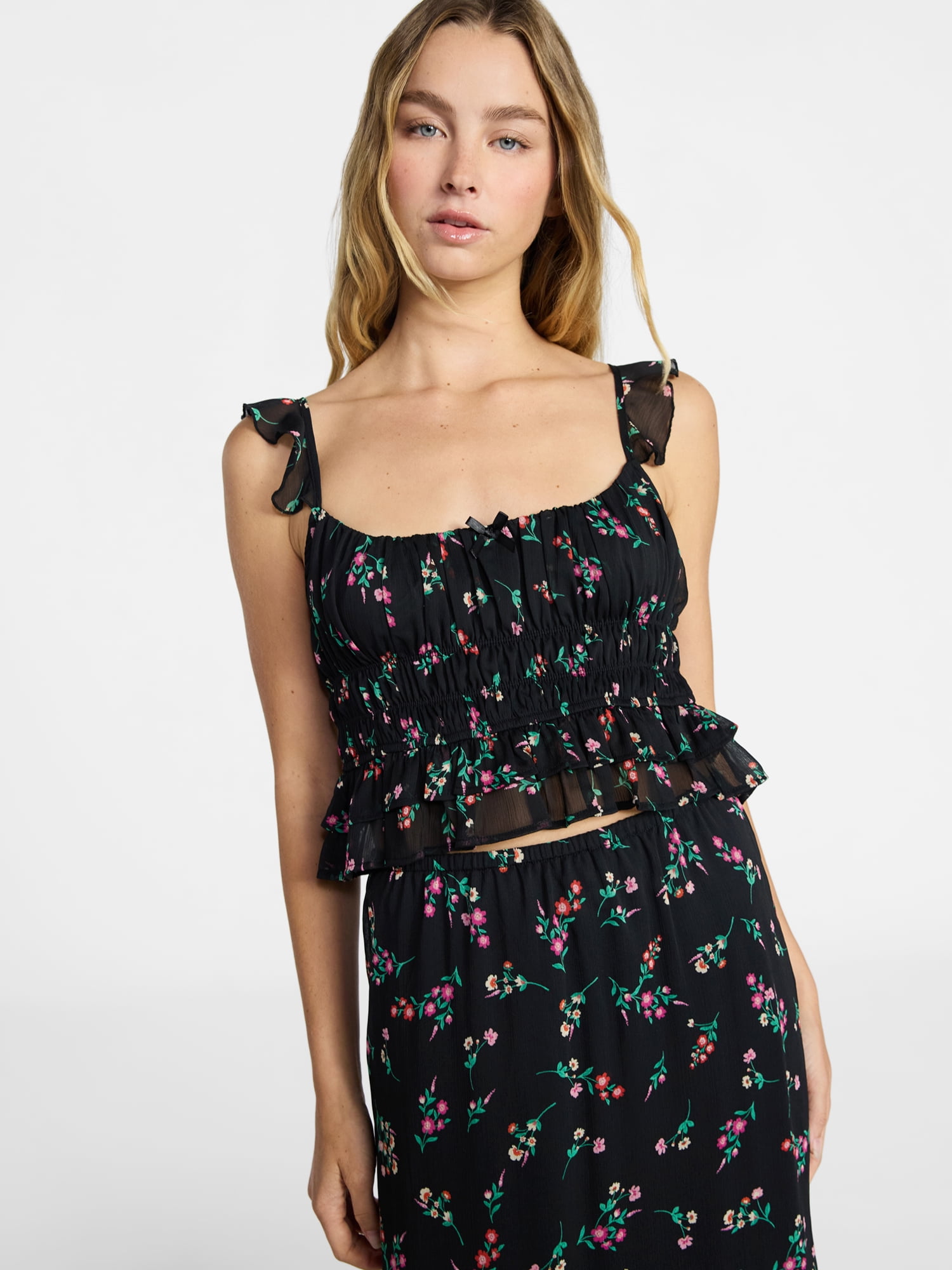 No Boundaries Printed Ruffle Tank and Skirt, 2-Piece Set, Women's