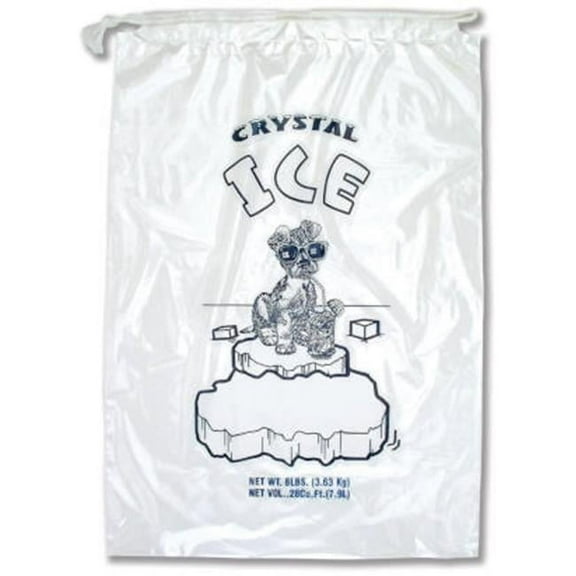 International Plastics PB-ICE-8ADS 8 lbs Crystal Ice Icebags with Drawstring - Case of 500