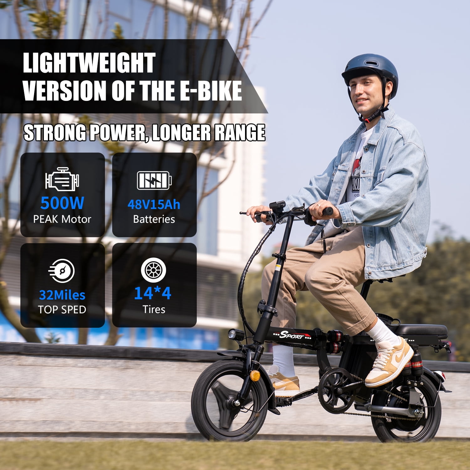 Two-Person Foldable Electric Bike for Adults, 750W Peak Motor, 25MPH Top Speed, 48V 15Ah Removable Battery, 30 Miles Range, 300 lbs Load Capacity, 14" Tires, Multi-Shock Absorption, UL2849 Certified