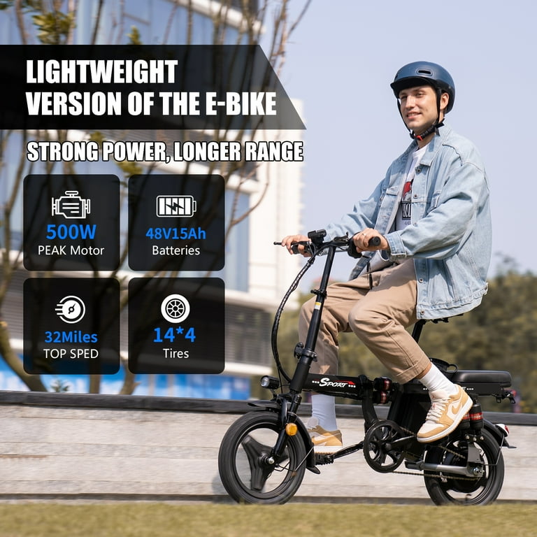 Two-Person Foldable Electric Bike for Adults, 750W Peak Motor, 25MPH Top  Speed, 48V 15Ah Removable Battery, 30 Miles Range, 300 lbs Load Capacity,  14" Tires, Multi-Shock Absorption, UL2849 Certified - Walmart.com