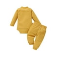 thumbnail image 2 of Kiapeise Baby Boy Girl Ribbed Outfit Long Sleeve Rainbow Romper Solid Elastic Waist Trousers, 2 of 9