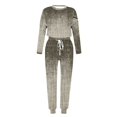 thumbnail image 4 of DeHolifer Women's Two Piece Tracksuit Strip Print Crewneck Long Sleeve Pullover Long Sweatpants Sport Outfits Sets Brown 4XL, 4 of 5