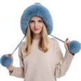 thumbnail image 4 of D-GROEE Women Winter Wool Cover Ears Hat Ear Flaps Thicken Ski Snow Hats Knit Plush Lined Hat with 3 Pom Pom, 4 of 6