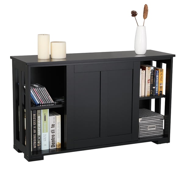 Buffet Sideboard Kitchen Table with Sliding Door Black
