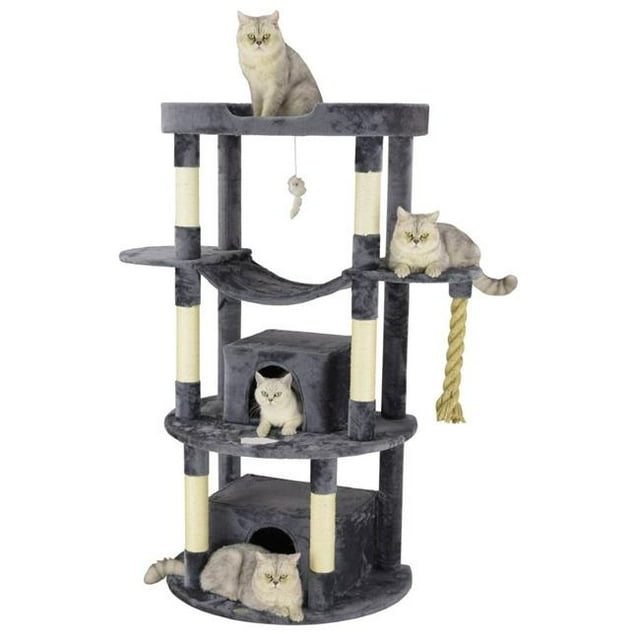 Go Pet Club F821 60 in. Jungle Rope Cat Tree Scratcher House with Sisal Covered Posts, Slate Grey
