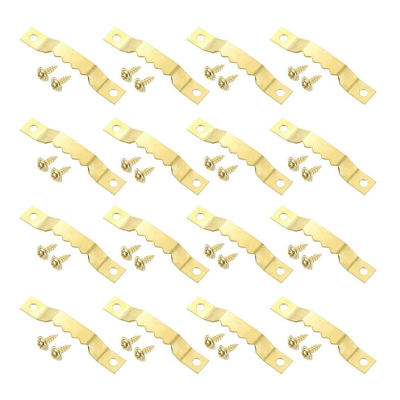 16Pcs Picture Hangers, Single-Eerration Frame Back Fasteners with Screws, Gold